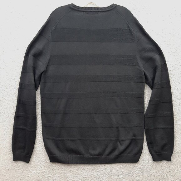 Calvin Klein Mens Black Striped V Neck Sweater size large Cotton Acrylic Blend - Picture 2 of 6